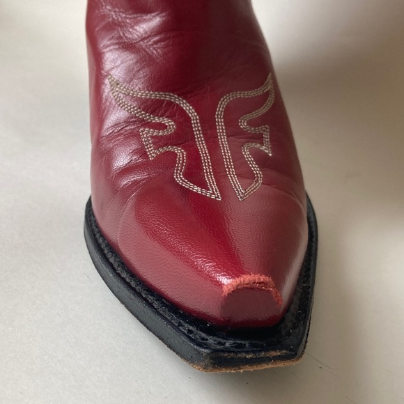 Vintage Frye Daisy Duke Studded Red Cowboy Leather Boots  Sz 9 - Picture 6 of 16